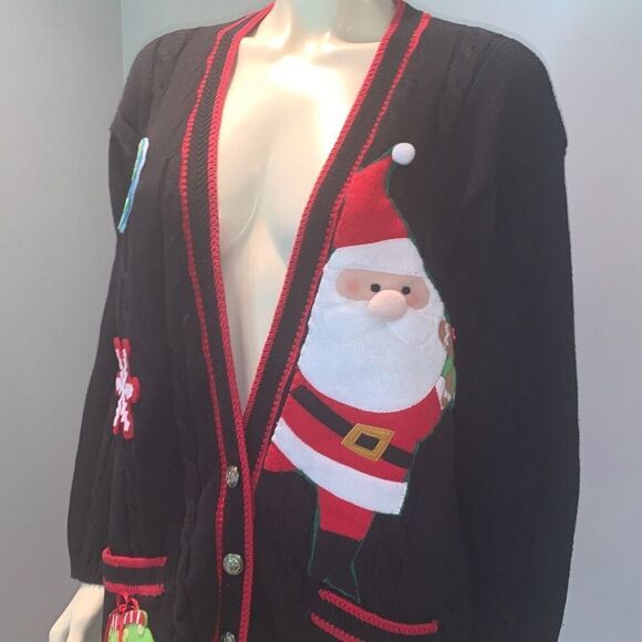 Vintage Jantzen Christmas Santa Holiday Button Down Cardigan Sweater Size XL - Picture 2 of 15